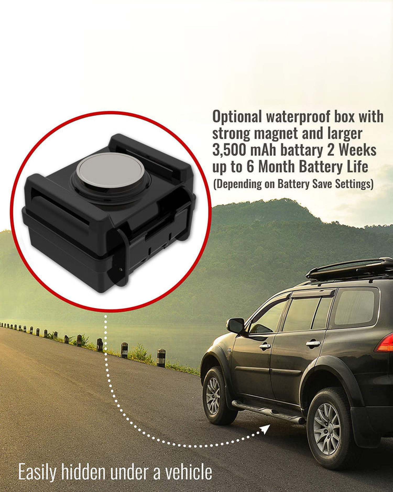 Waterproof Magnetic Box for GPS Tracker + 3500mAh battery extender