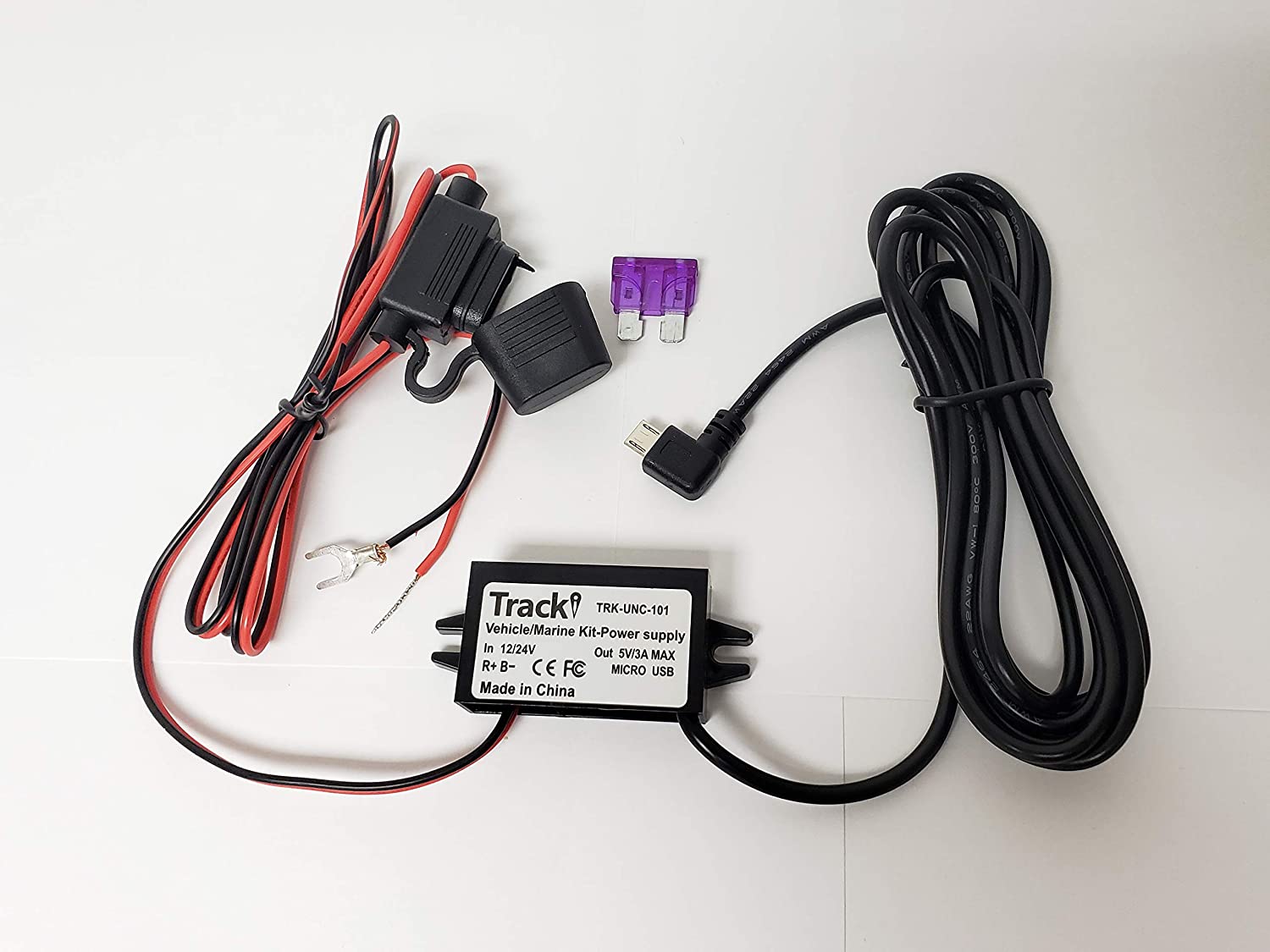 12-24 Volt to Micro USB Vehicle/Marine power stabilizer and Wiring kit for Tracki GPS Tracker - Tracki 