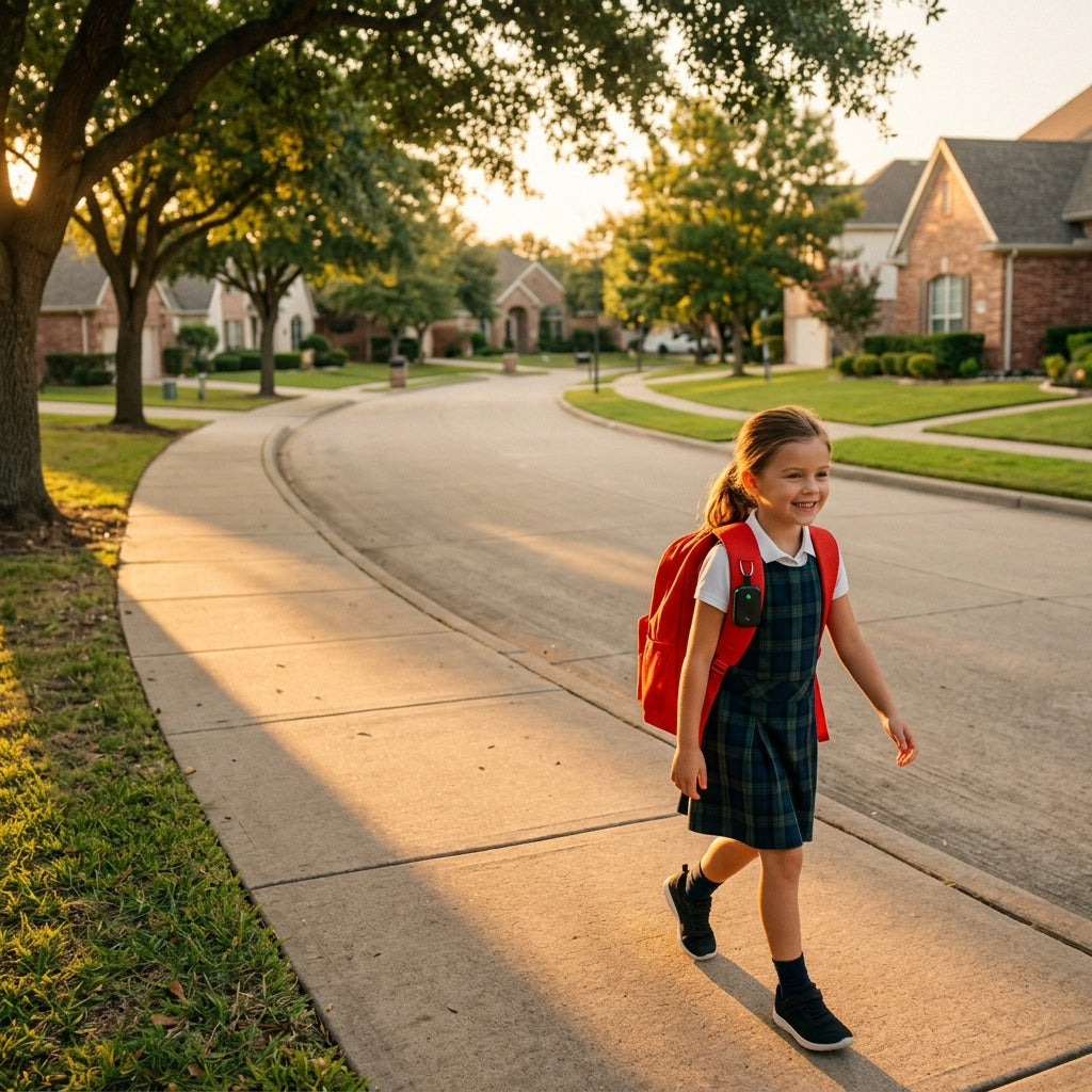 Child walking safely with Tracki GPS